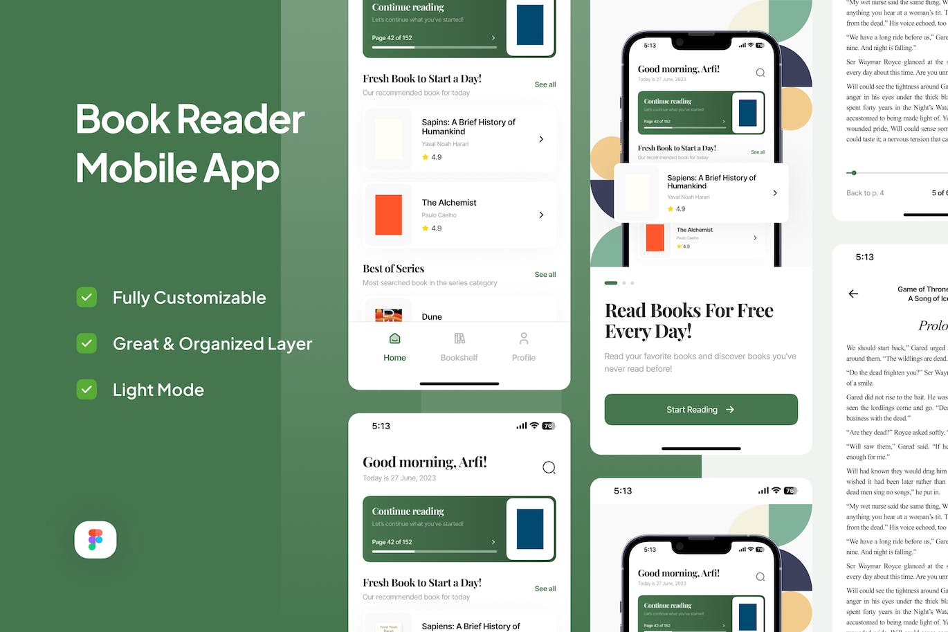 图书阅读器移动应用程序UI 套件 Book Reader Mobile App &#8211; Untold