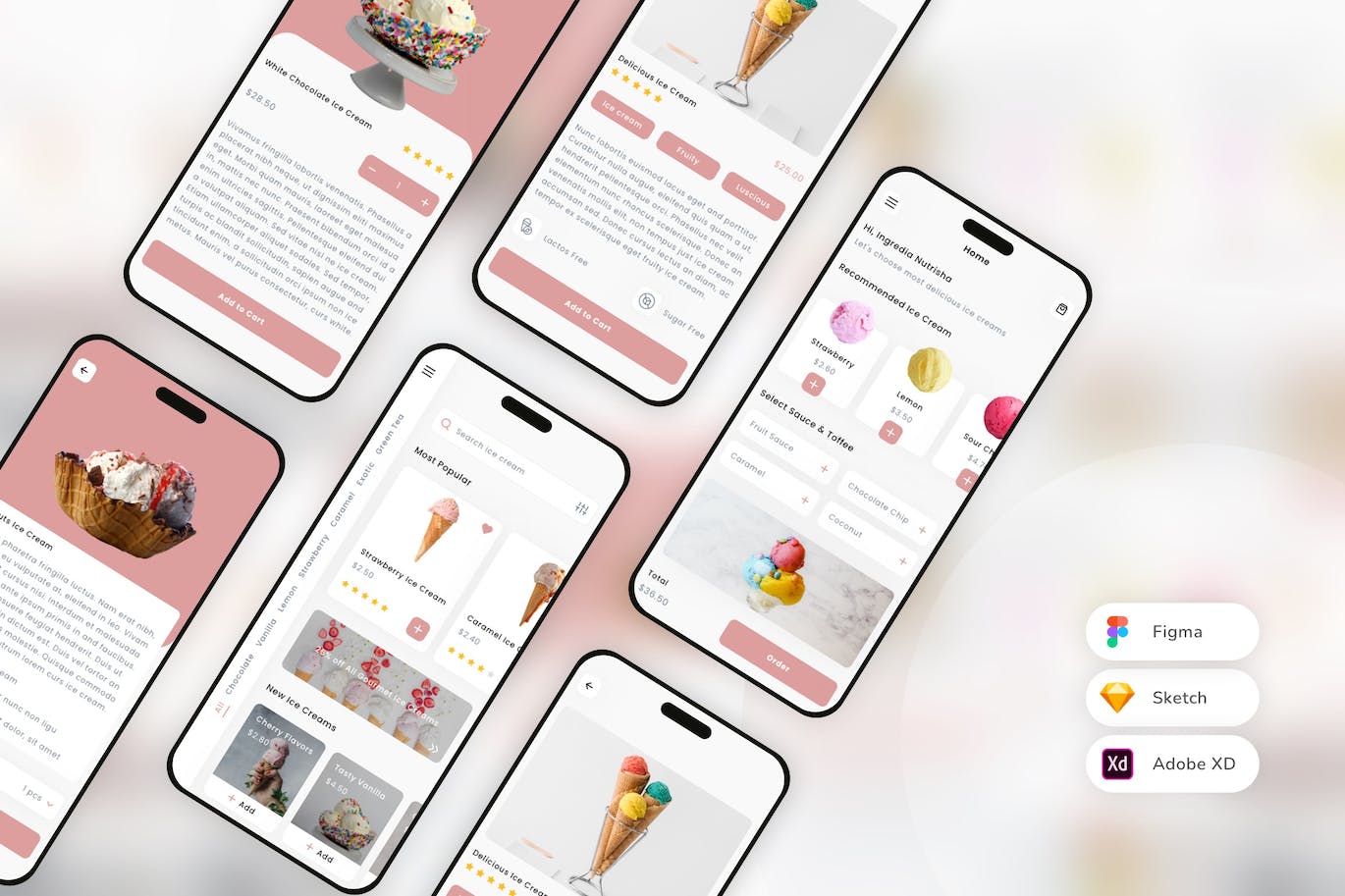 冰淇淋店移动应用 UI 套件 Ice Cream Shop Mobile App UI Kit