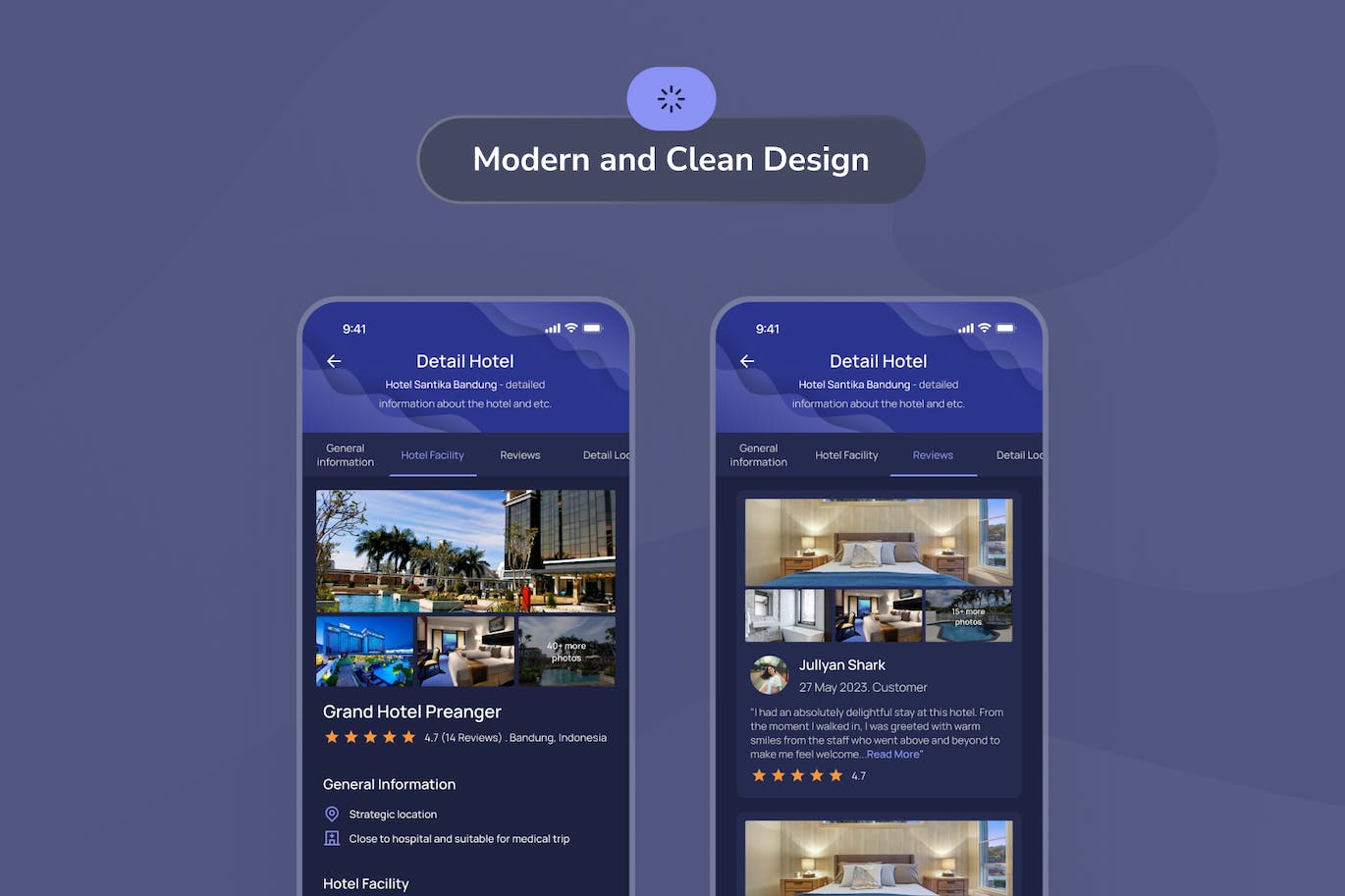 深色模式酒店详情应用程序UI套件 Tripa &#8211; Hotel Details Dark Mode App UI