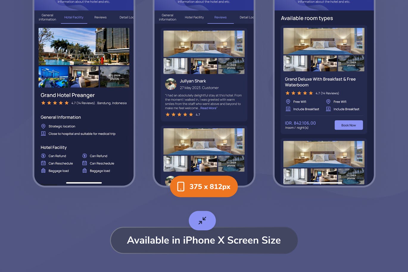 深色模式酒店详情应用程序UI套件 Tripa &#8211; Hotel Details Dark Mode App UI