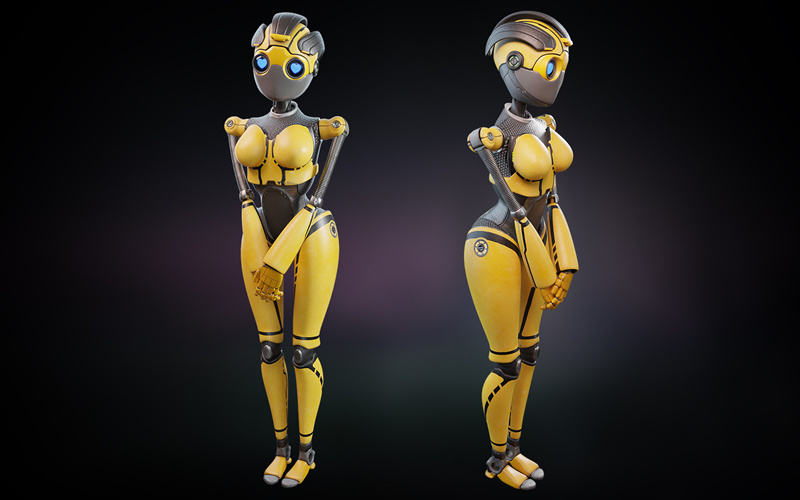 可爱女孩科幻机器人3D模型 Cute Robot Girl &#8211; Female Sci-fi Robot &#8211; Game and Film Ready 3D model_