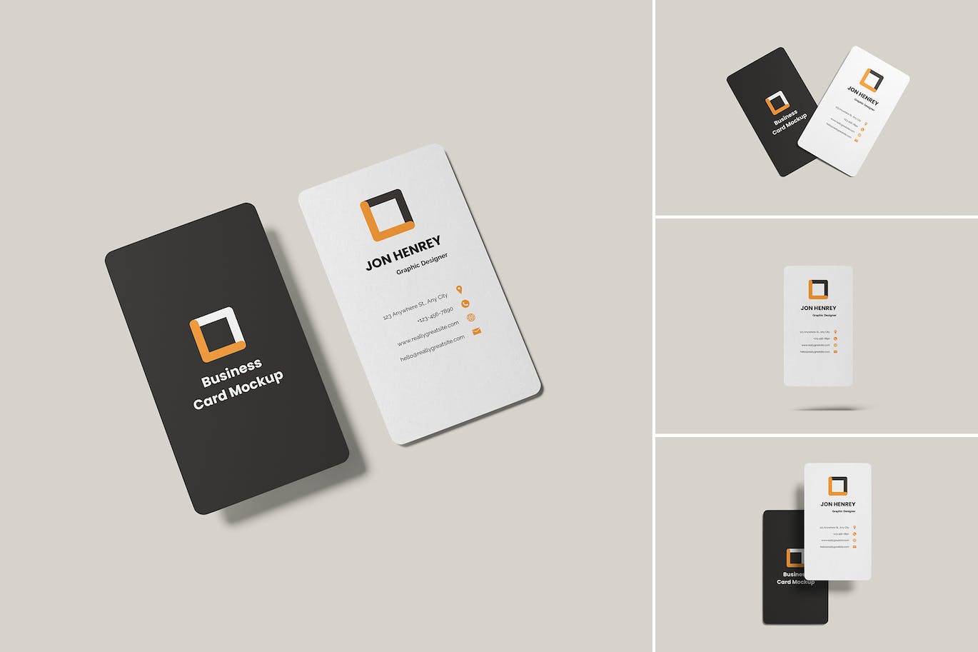 垂直圆角名片样机模板 Vertical Business Card Mockup