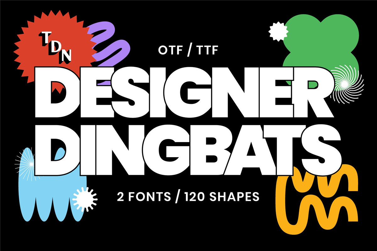 英文字体：120款潮流几何图形艺术装饰标志花体字体设计素材 Designer Dingbats – 120 shapes（10442） -