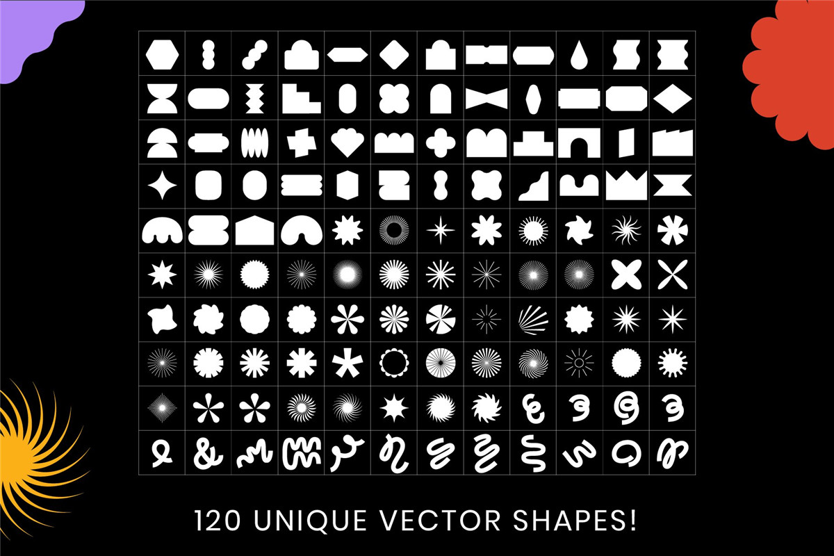 英文字体：120款潮流几何图形艺术装饰标志花体字体设计素材 Designer Dingbats – 120 shapes（10442） -