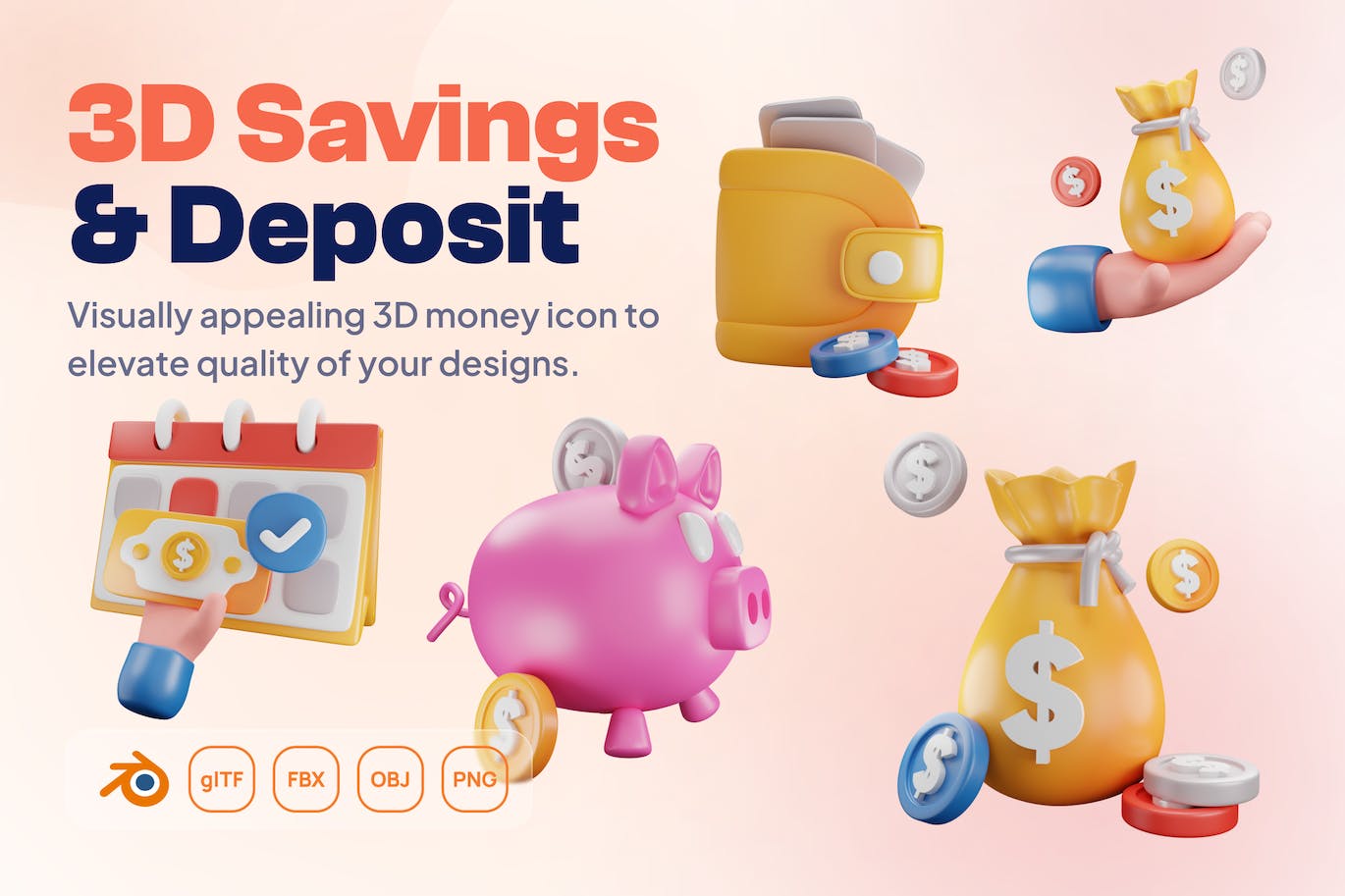 3D货币交易类型金融图标 3D Money Savings Bank Deposit Debit Finance Icons