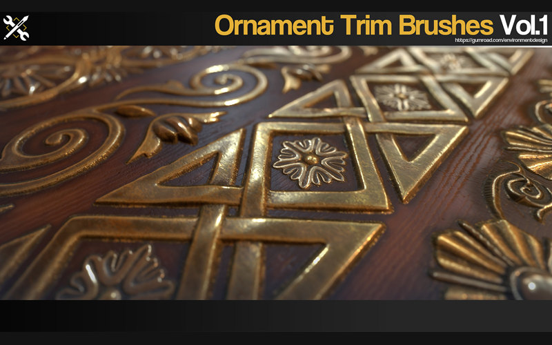 60种装饰边饰ZBrush笔刷 ZBrush 60 Ornament Trim Brushes Vol.1_