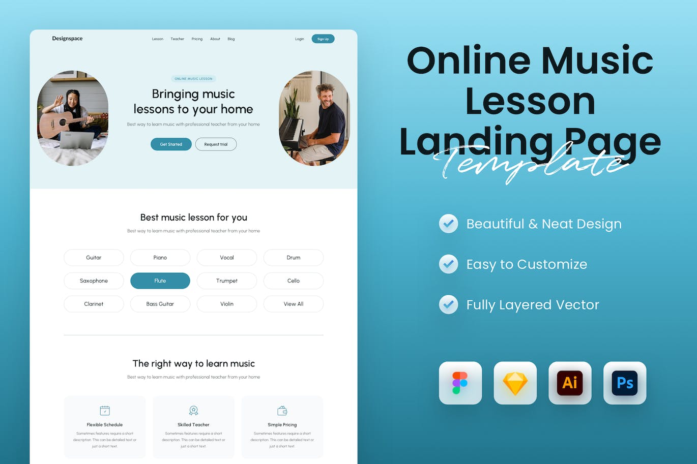 在线音乐课程网站着陆页模板 Online Music Course Landing Page Template