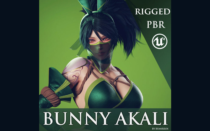 兔女郎阿卡丽游戏角色3D模型 Bunny Akali – Game Ready_