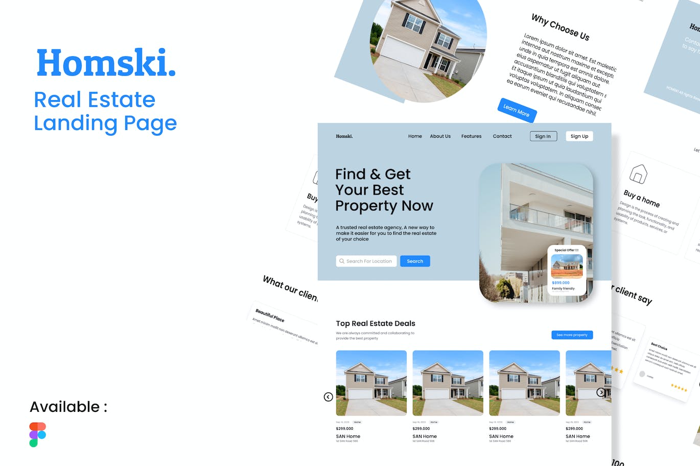 房地产业务网站着陆页UI模板 Homski &#8211; Real Estate Landing Page