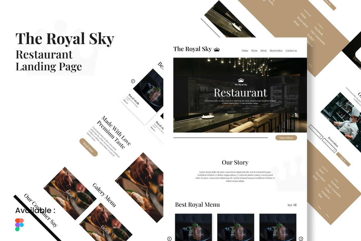 餐饮业网站着陆页UI模板 The Royal Sky Restaurant &#8211; Landing Page