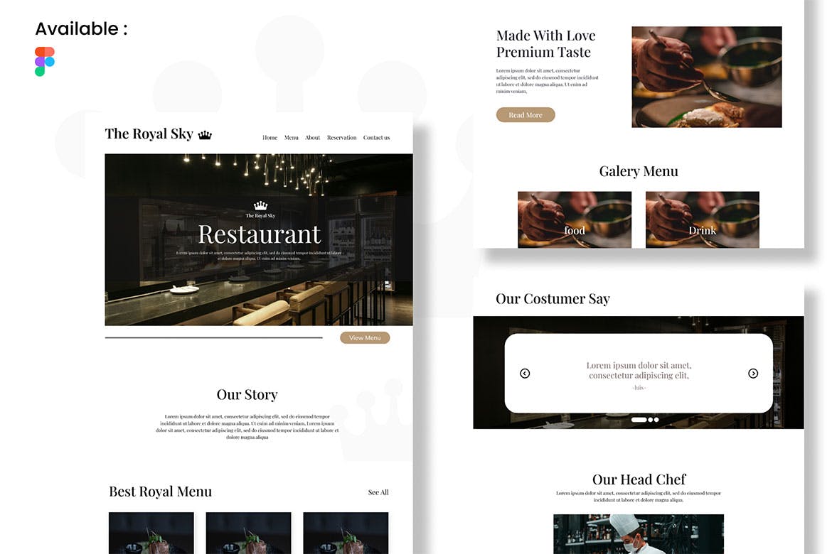 餐饮业网站着陆页UI模板 The Royal Sky Restaurant &#8211; Landing Page