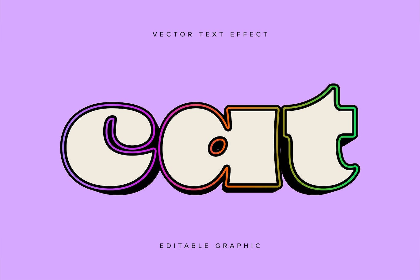 彩色描边矢量文本效果样机 Colourful Bold Vector Text Effect Mockup