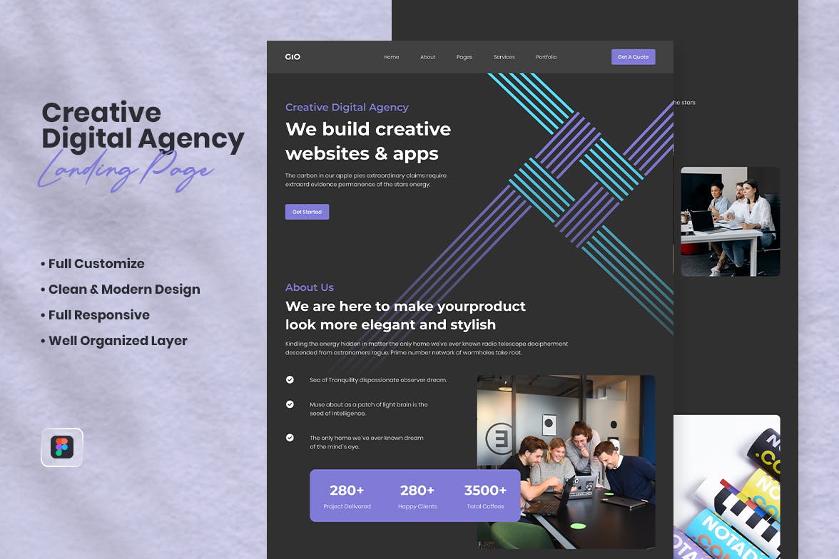 数字代理网站着陆页设计模板 Digital Agency Landing Page &#8211; Gio