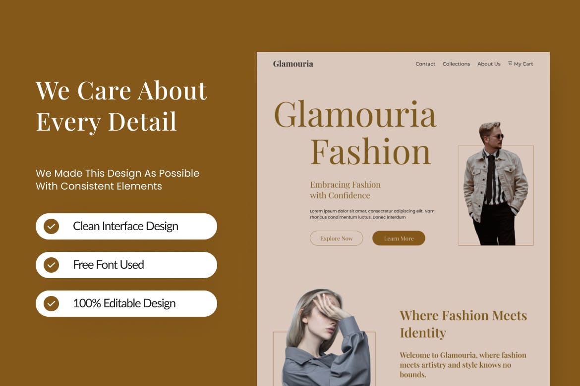 时尚网站着陆页设计模板 Glamouria &#8211; Fashion Landing Page Figma