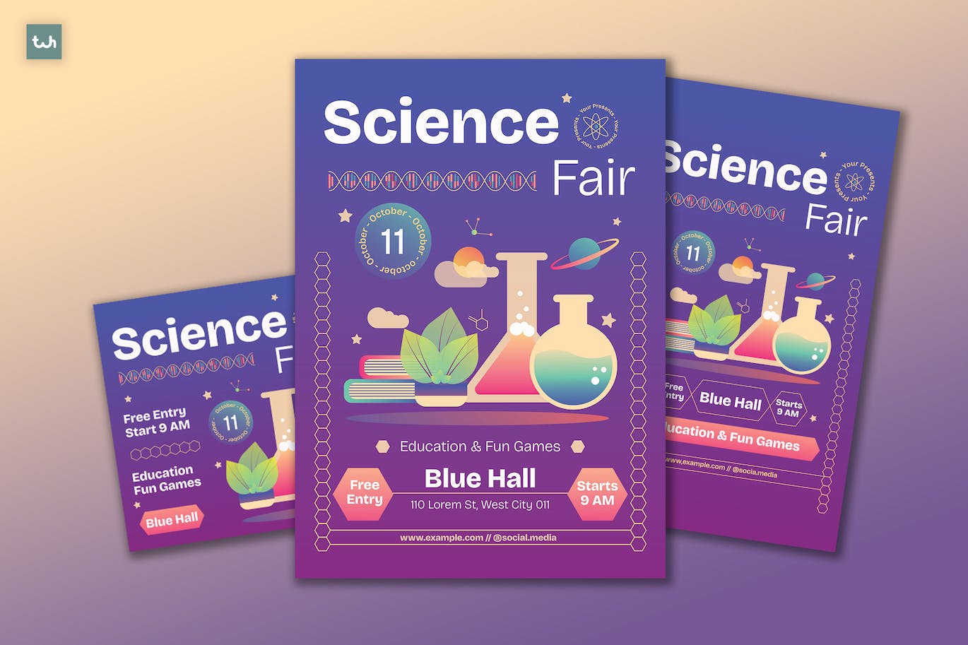 渐变科学博览会海报模板 Gradient Science Fair Flyer Set | 001