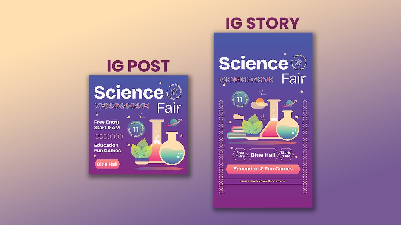 渐变科学博览会海报模板 Gradient Science Fair Flyer Set | 001