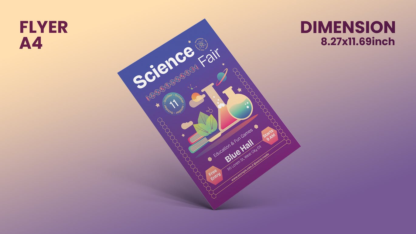 渐变科学博览会海报模板 Gradient Science Fair Flyer Set | 001