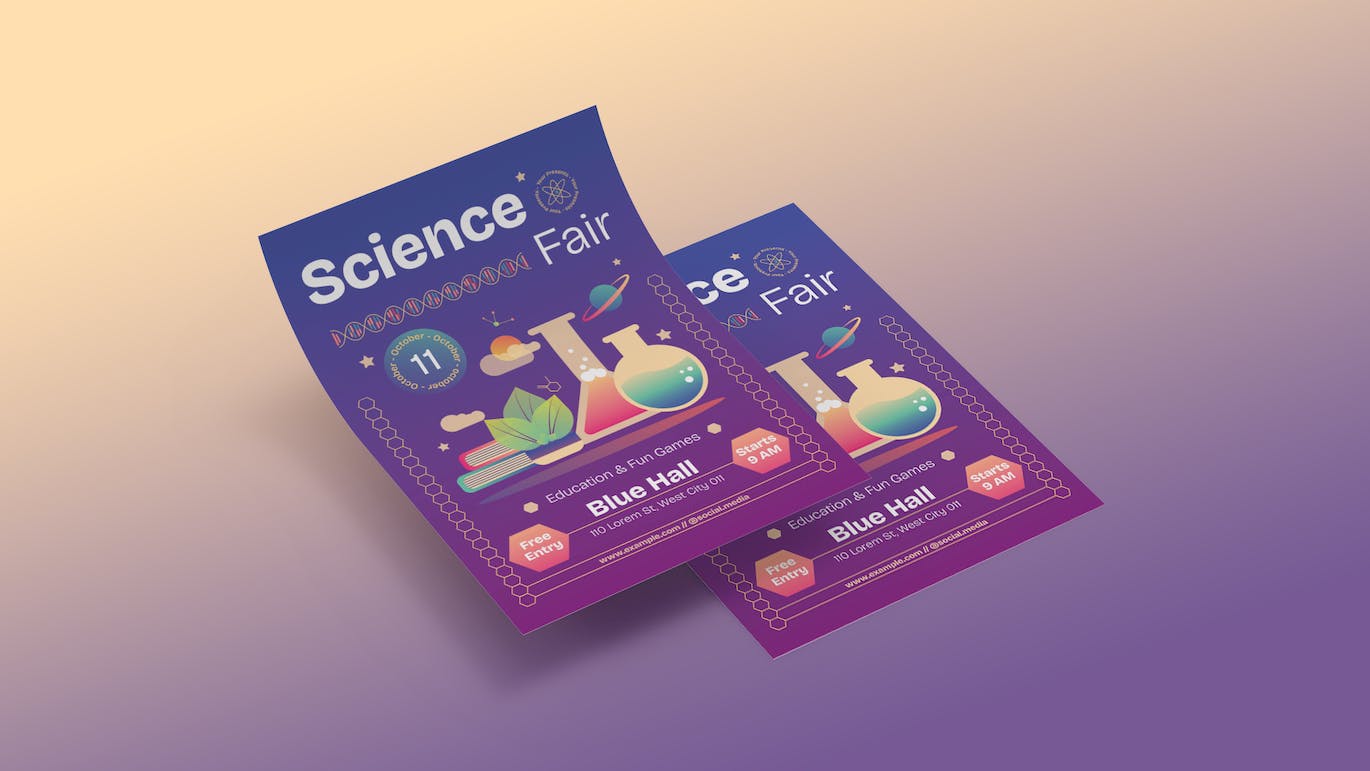 渐变科学博览会海报模板 Gradient Science Fair Flyer Set | 001