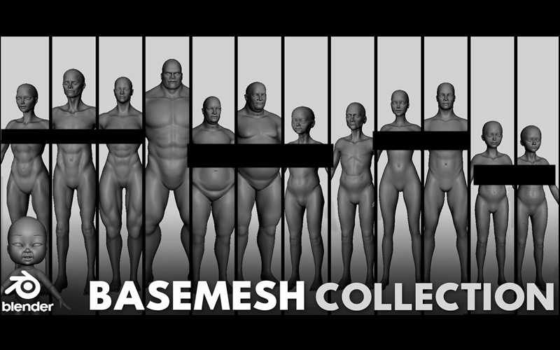 12款儿童婴儿成年人老年人3D模型 Basemesh Anatomy Collection &#8211; Topology + UV map_