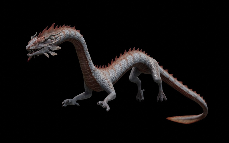 亚洲蛇龙低聚3D模型 Asian Serpent Dragon Low-poly 3D model_