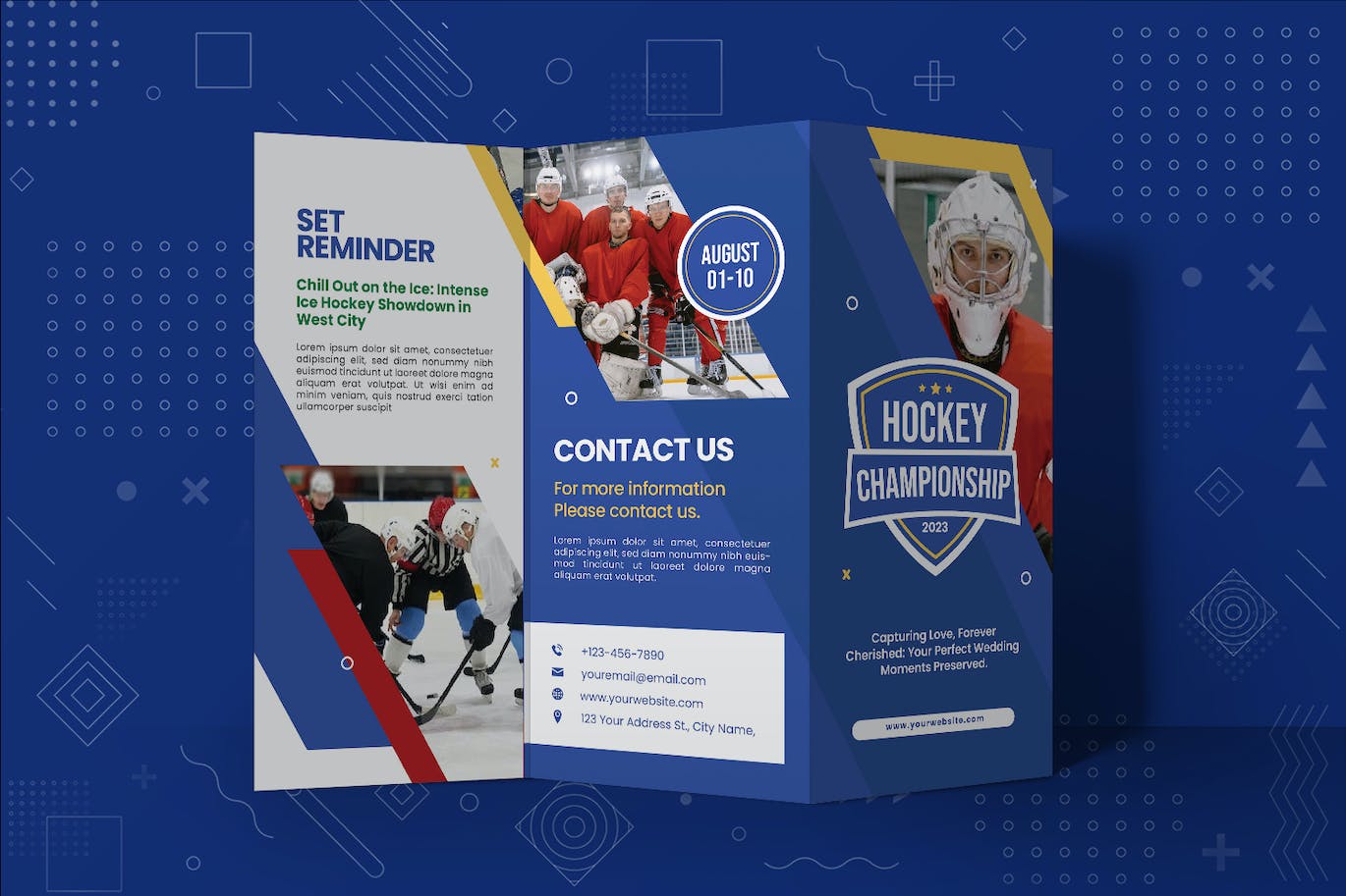 冰球运动三折小册子设计模板 Ice Hockey Trifold Brochure