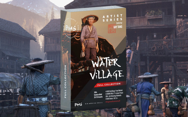 BMS中国渔村人物角色3D模型村庄木屋建筑带4K纹理 Water Village_