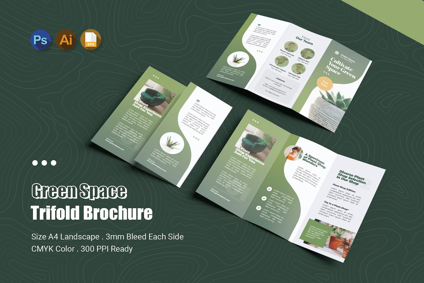 绿色家居三折小册子设计模板 Green Space Trifold Brochure