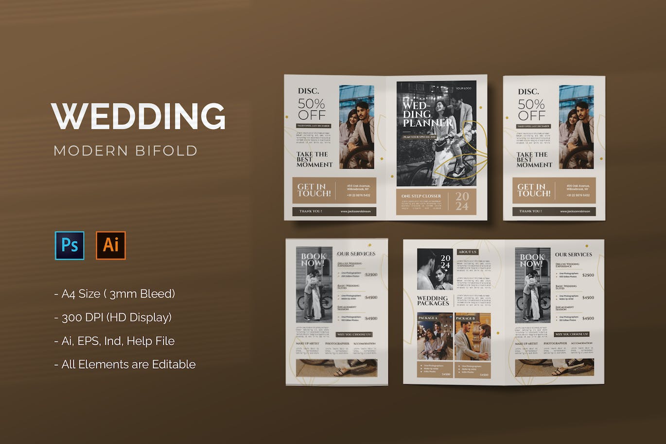 婚礼策划师双折小册子设计模板 Wedding Planner &#8211; Bifold Brochure