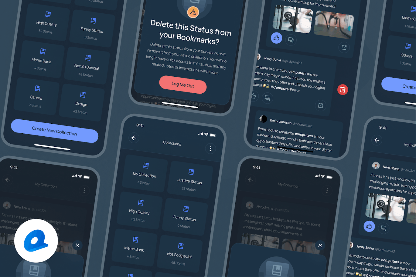 暗黑模式应用程序书签状态页面设计UI模板 Trion &#8211; Bookmarked Status Dark Mode App UI