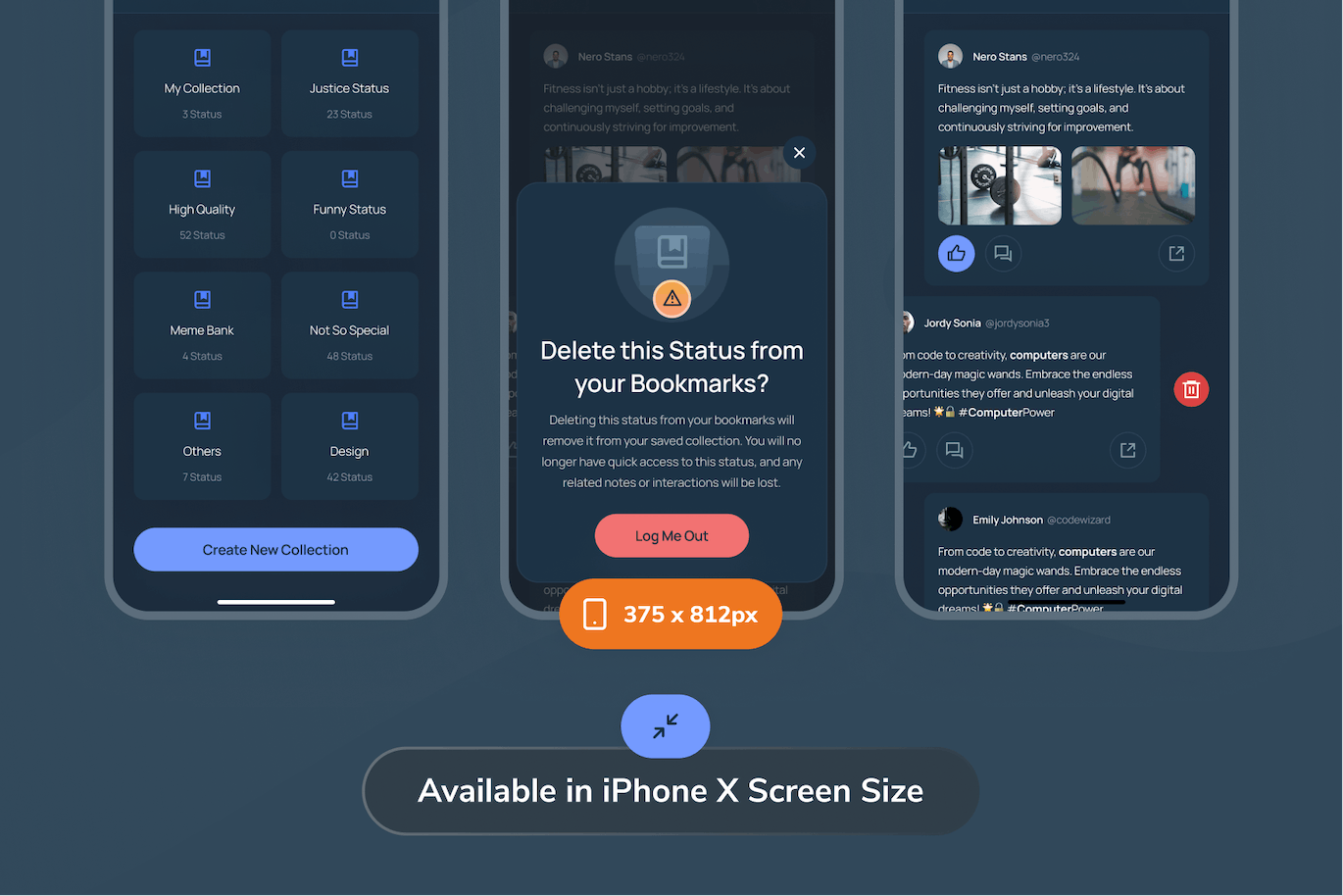 暗黑模式应用程序书签状态页面设计UI模板 Trion &#8211; Bookmarked Status Dark Mode App UI