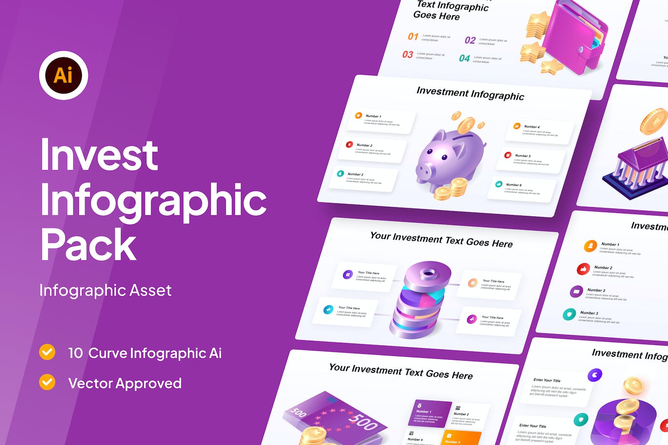 金融投资插画信息图表模板 Invest Infographic Asset Illustrator