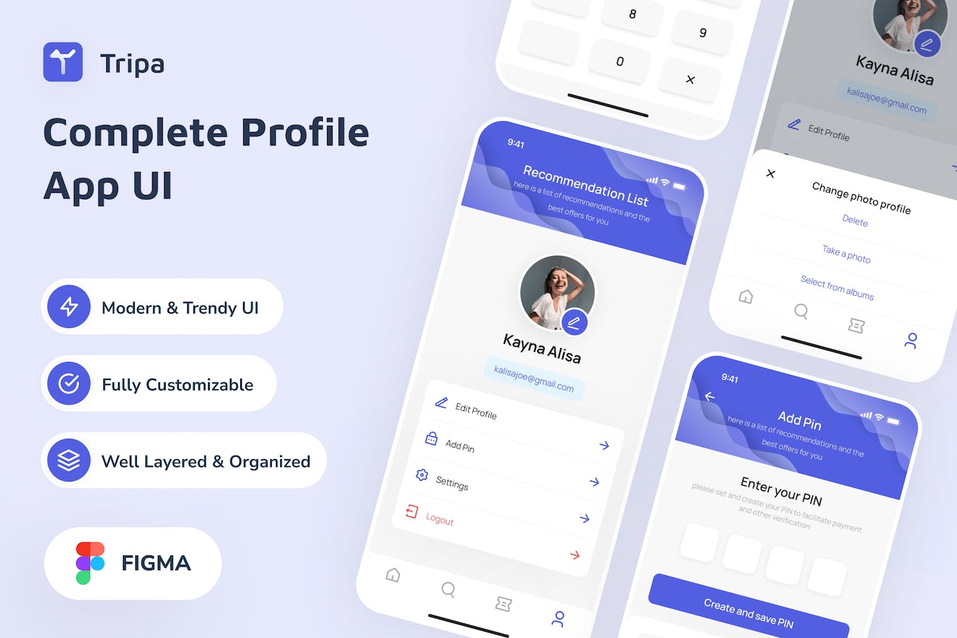 完整个人资料应用程序UI页面模板 Tripa &#8211; Complete Profile App UI