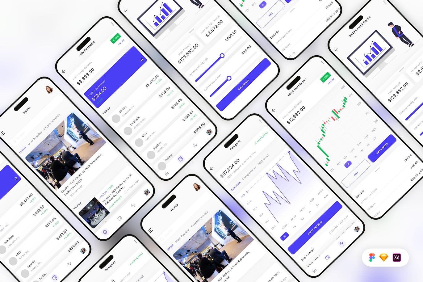 交易和金融新闻移动应用 UI 套件 Trading &amp; Financial News Mobile App UI Kit