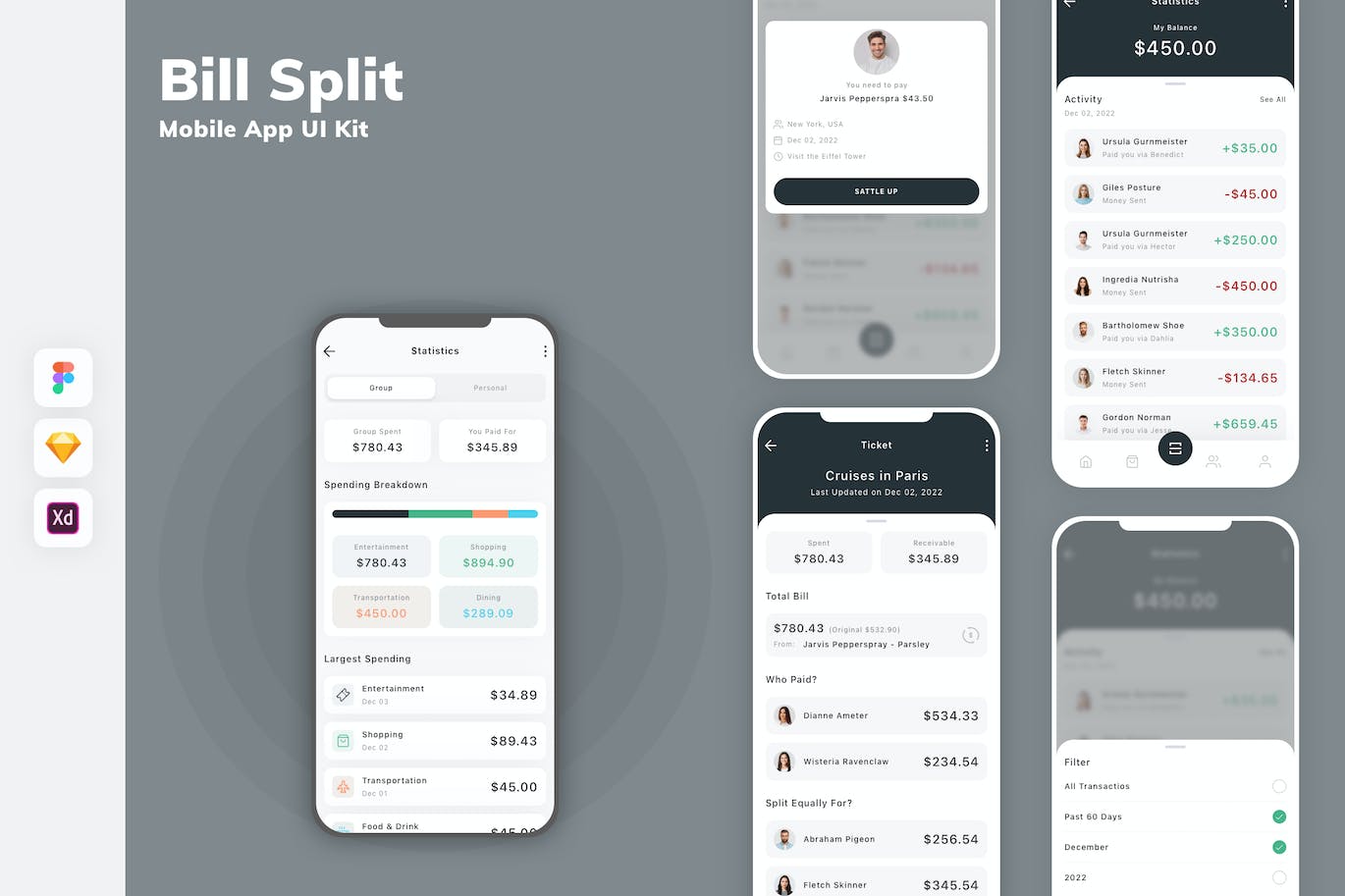 AA账单拆分移动应用 UI 套件 Bill Split Mobile App UI Kit