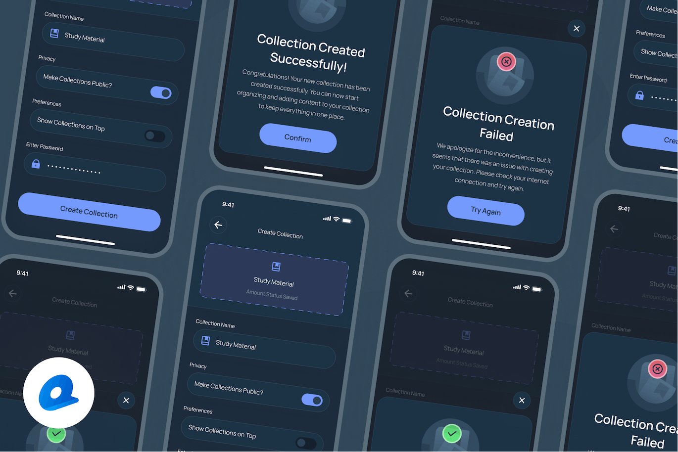 暗黑模式应用程序创建收藏页面设计UI模板 Trion &#8211; Create Collection Dark Mode App UI