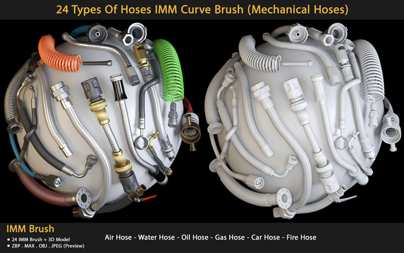 ZBrush机械软管电缆管道笔刷科幻软管排水管工业管道雕刻zb笔刷_