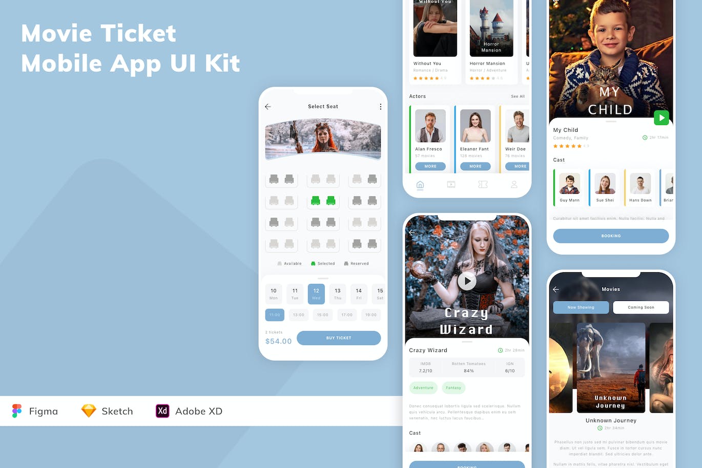 电影票移动应用 UI 套件 Movie Ticket Mobile App UI Kit