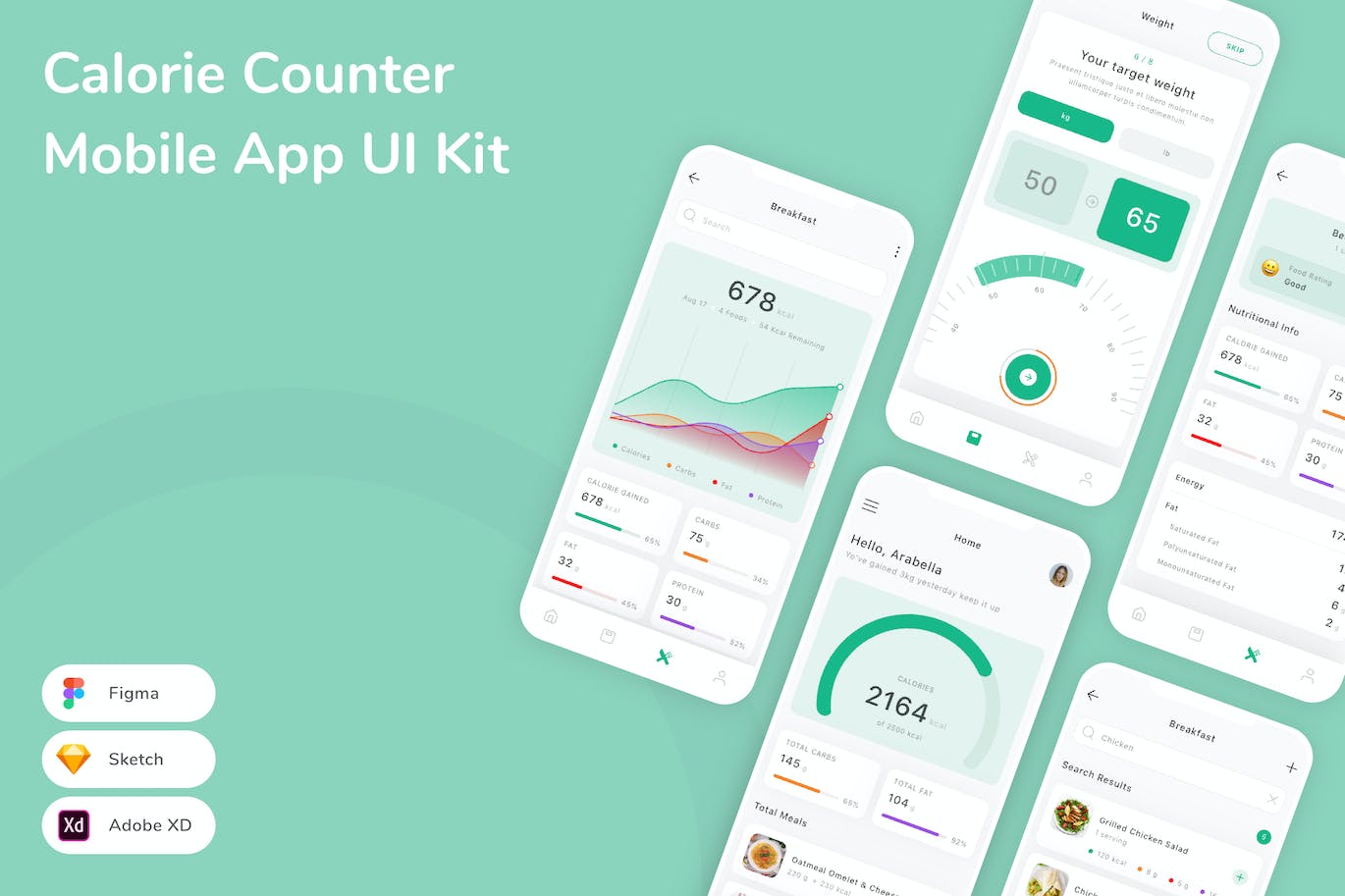 卡路里计数器移动应用 UI 套件 Calorie Counter Mobile App UI Kit