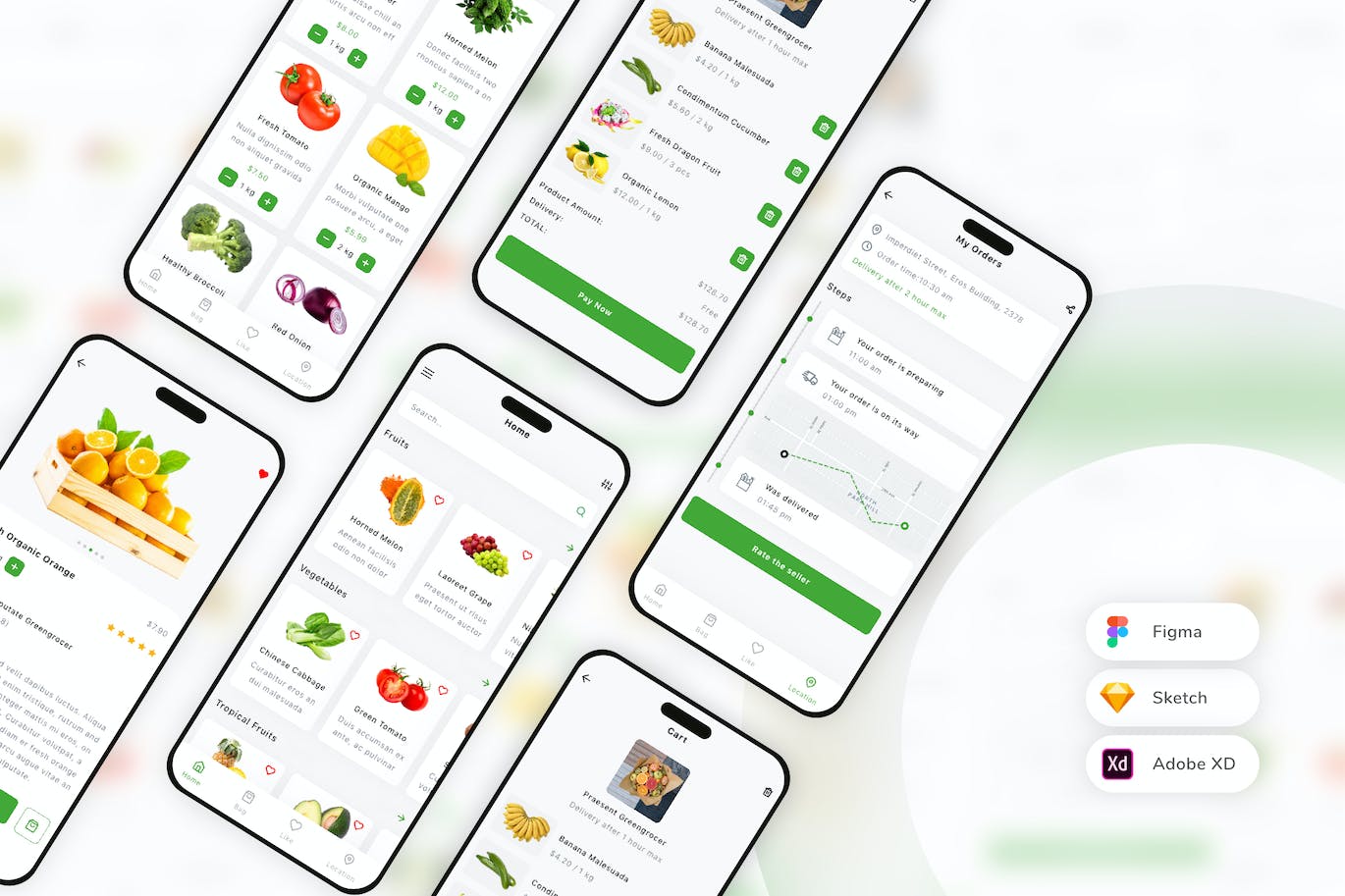 蔬菜水果配送移动应用 UI 套件 Greengrocer Delivery Mobile App UI Kit