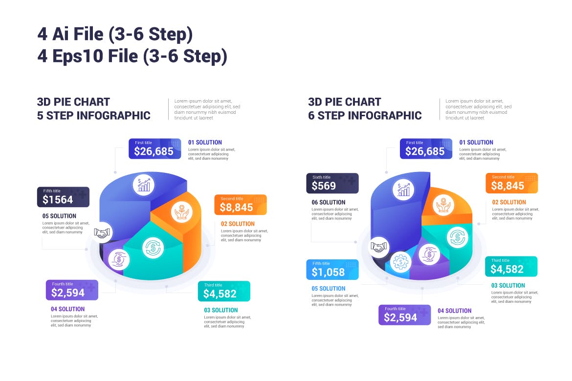 3D 饼图步骤信息图表模板 3D Pie Chart Step Infographic