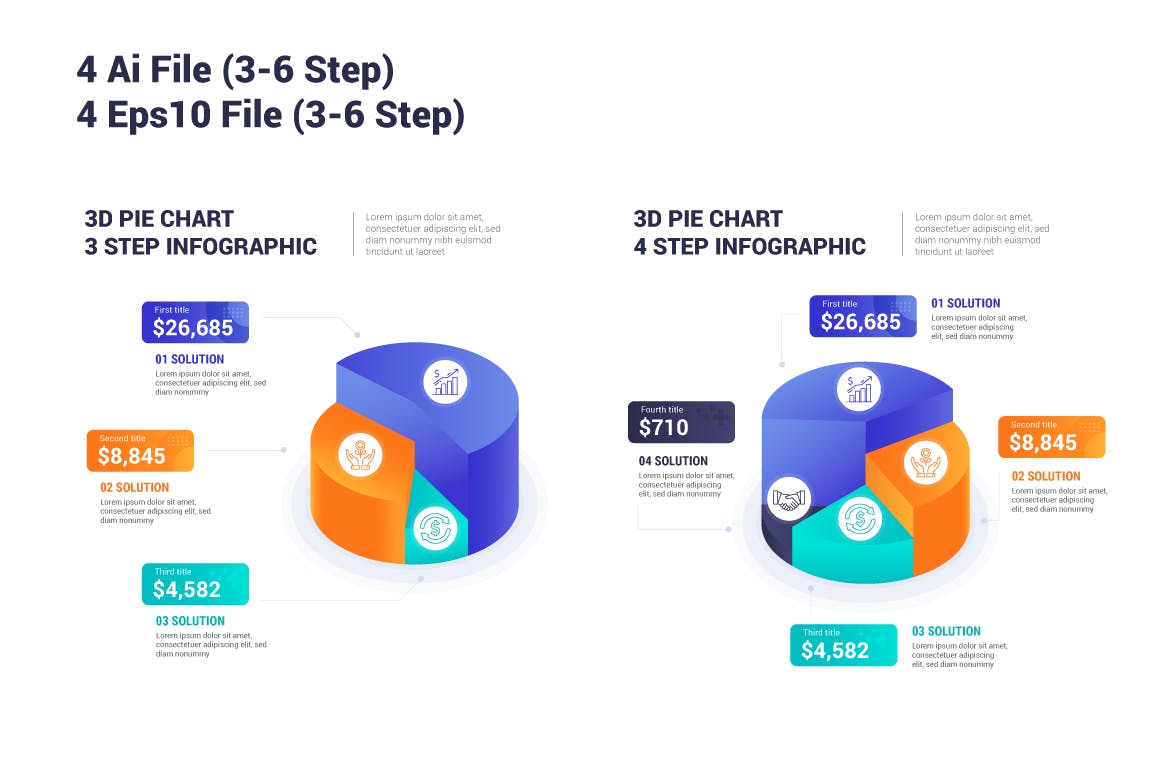 3D 饼图步骤信息图表模板 3D Pie Chart Step Infographic