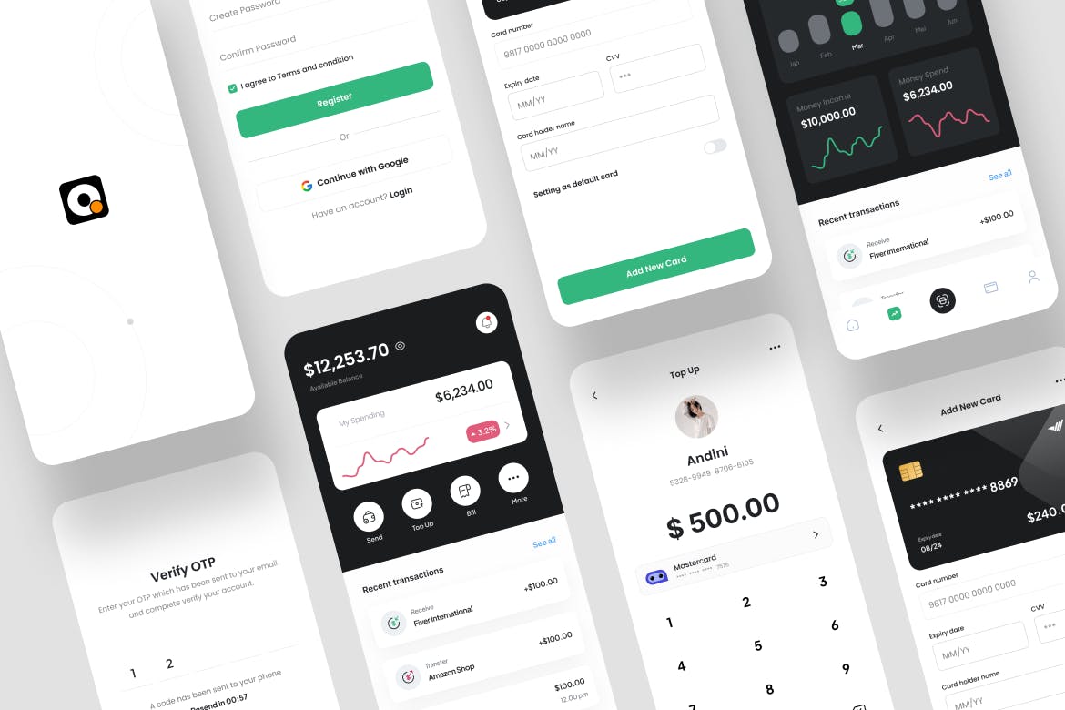 电子钱包APP应用程序 UI 套件 Quillo &#8211; E-Wallet App UI Kit