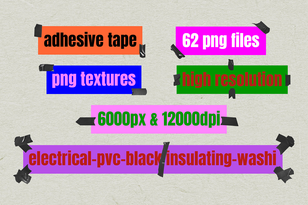 60+复古真实质感电工塑料绝缘胶带胶条遮罩撕裂PNG免扣高清设计肌理纹理元素套装 60+ Adhesive Electrical Tape Pieces（10688） -