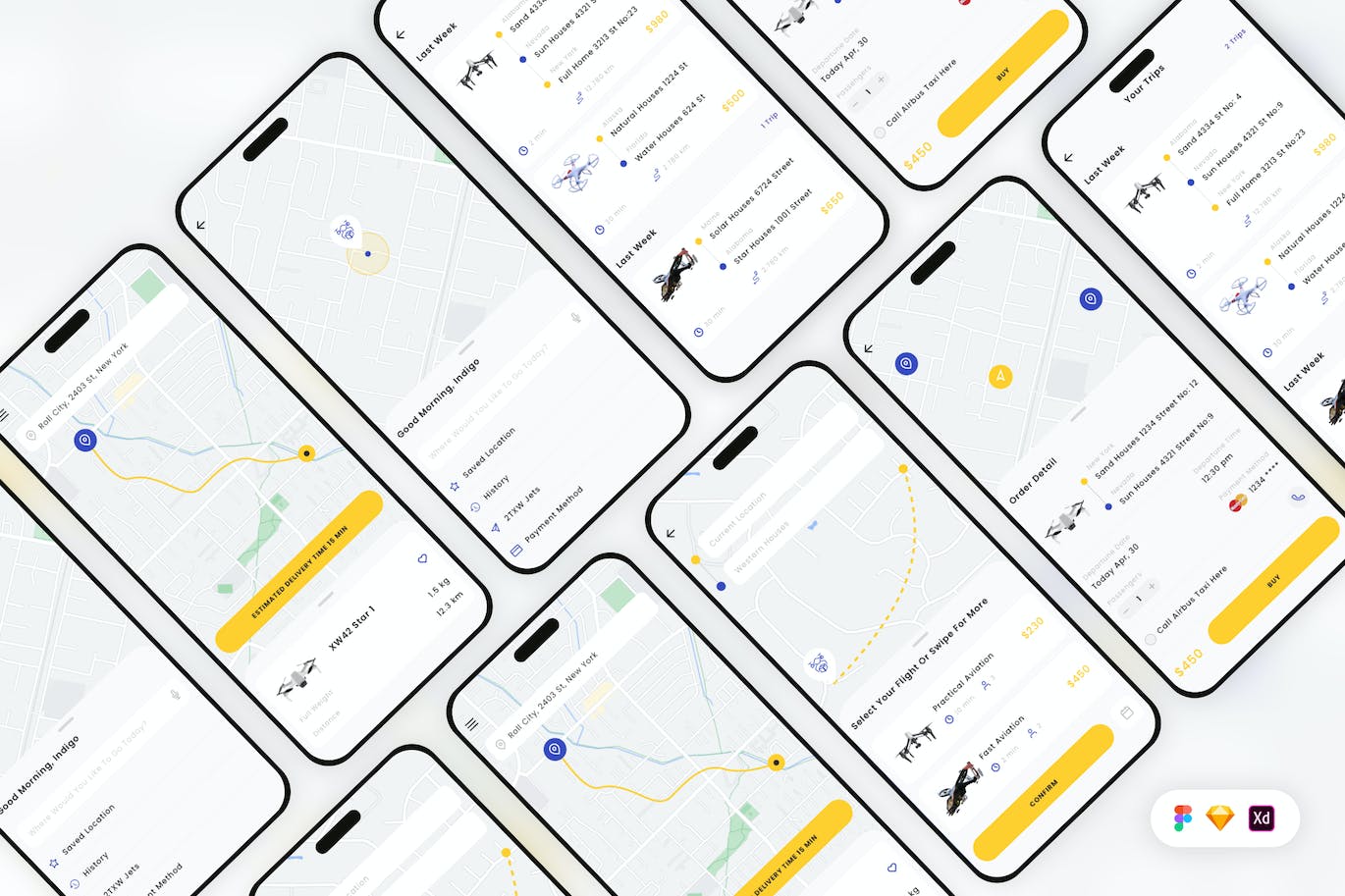 无人机送货移动应用 UI 套件 Drone Delivery Mobile App UI Kit