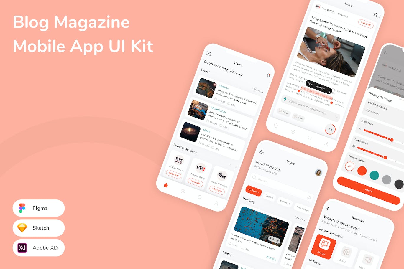 博客杂志移动应用 UI 套件 Blog Magazine Mobile App UI Kit