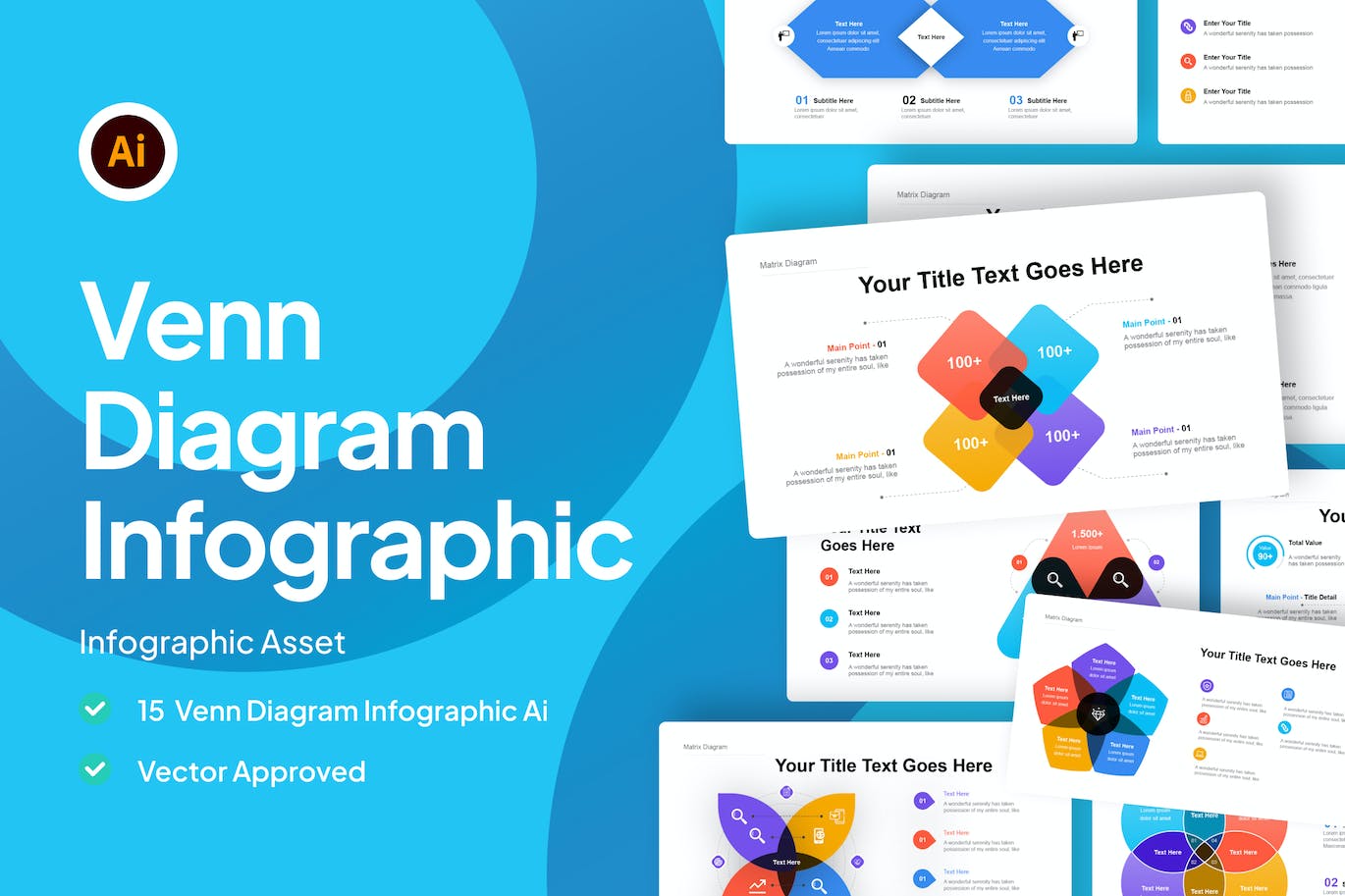 维恩图信息图表模板 Venn Diagram Infographic Asset Illustrator