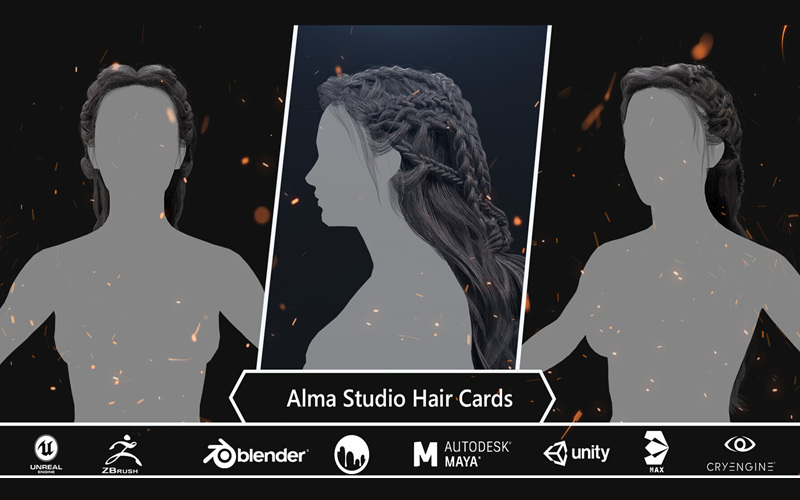 女性发卡发型3D模型 Female Hair Card Model | Alma Studio Hair Collection_