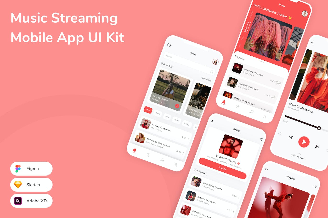 音乐流媒体移动应用 UI 套件 Music Streaming Mobile App UI Kit