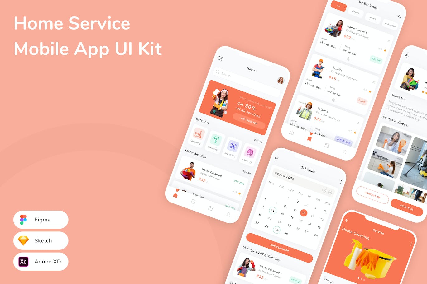 家庭服务移动应用 UI 套件 Home Service Mobile App UI Kit