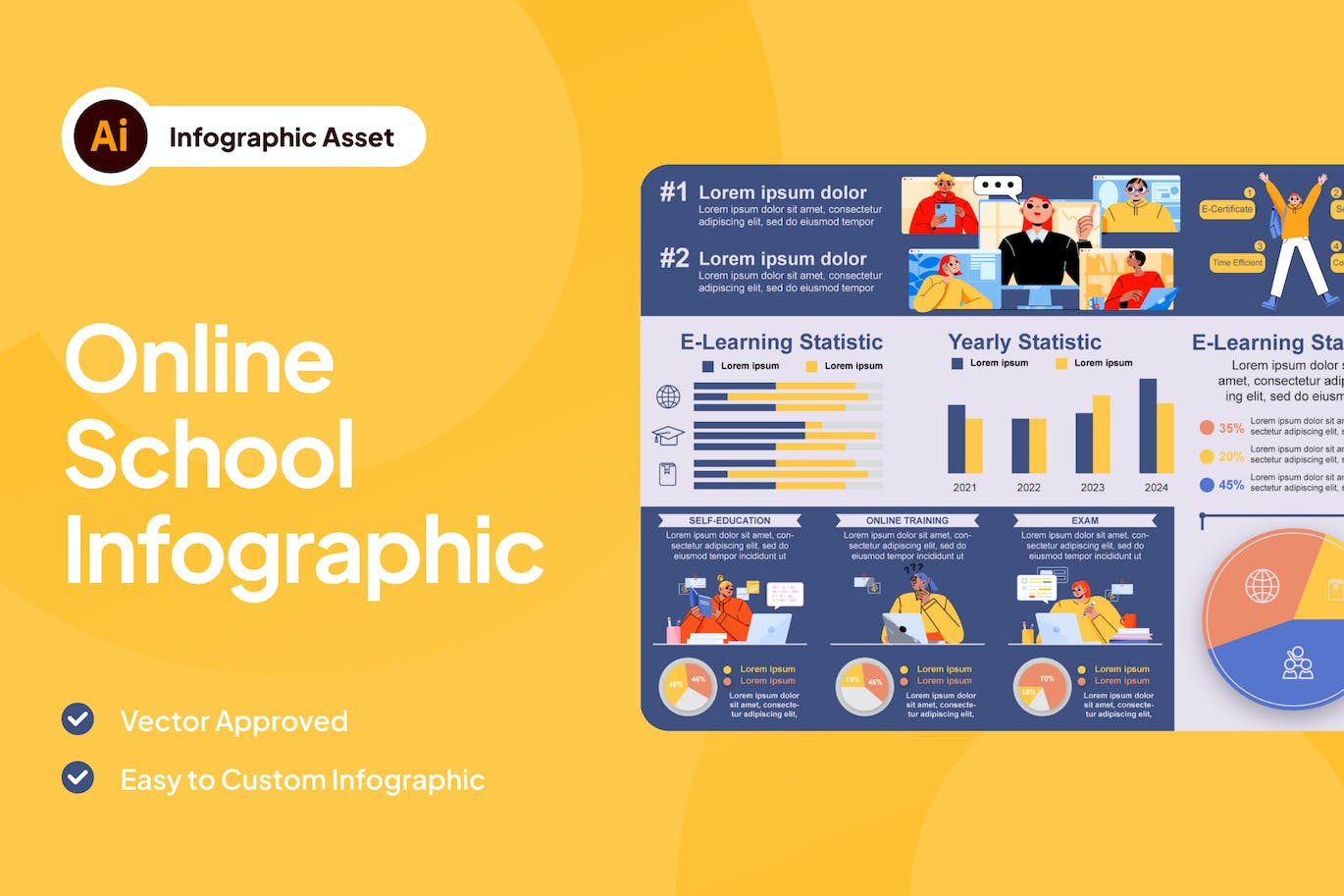 在线学校插画信息图表模板 Online School Infographic Asset Illustrator